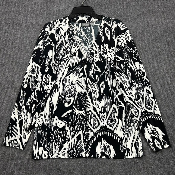 Chico's Tops - Additions by Chicos Top Abstract Graphic Long Sleeve One Button Black White Sz 2